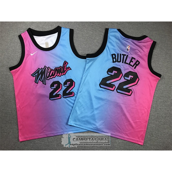 Camiseta Nino Miami Heat Jimmy Butler NO 22 Ciudad 2020-21 Azul Rosa